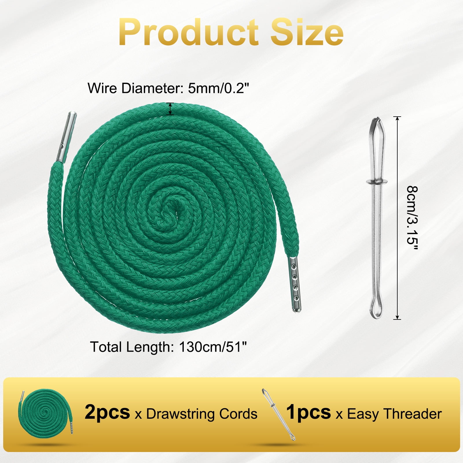 Unique Bargains Drawstring Cords with Threader Tool Set for General Apparel Bright Green