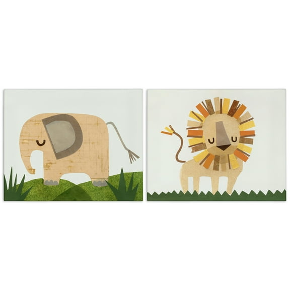 Stupell Industries Adorable Cozy Elephant & Lion Animals Painting Wrapped Canvas Art Print Wall Art, 20 x 16, Set of 2