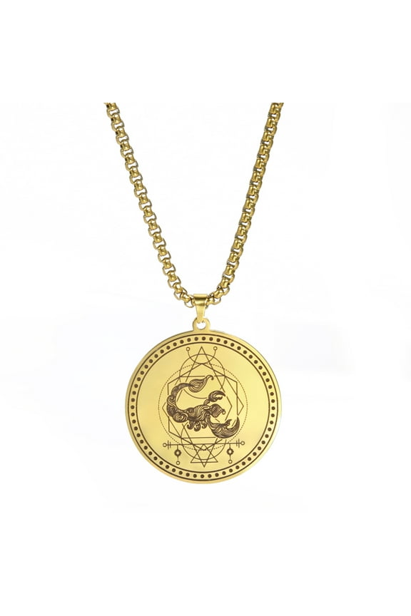 Stainless Steel 12 Constellation Necklace Men Capricorn Libra Aries Leo Virgo Taurus Horoscope Zodiac Necklaces (Gold-Scorpio)