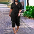 thumbnail image 6 of Kagetolytai Jumpsuit for Women Plus Size Plus Size Womens Casual V Neck Short Sleeve Zipper Overalls with Pockets Wide Long Jumpsuits (S-5XL) Lounge Sets for Women Black L, 6 of 6