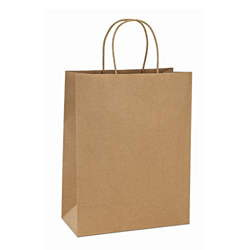 GSSUSA Christmas Paper Bags 5.25x3.75x8 100PACK Inches Small Gift Bags with Handles Party Bags Shopping Bags Kraft Bags 100% Recyclable Paper 