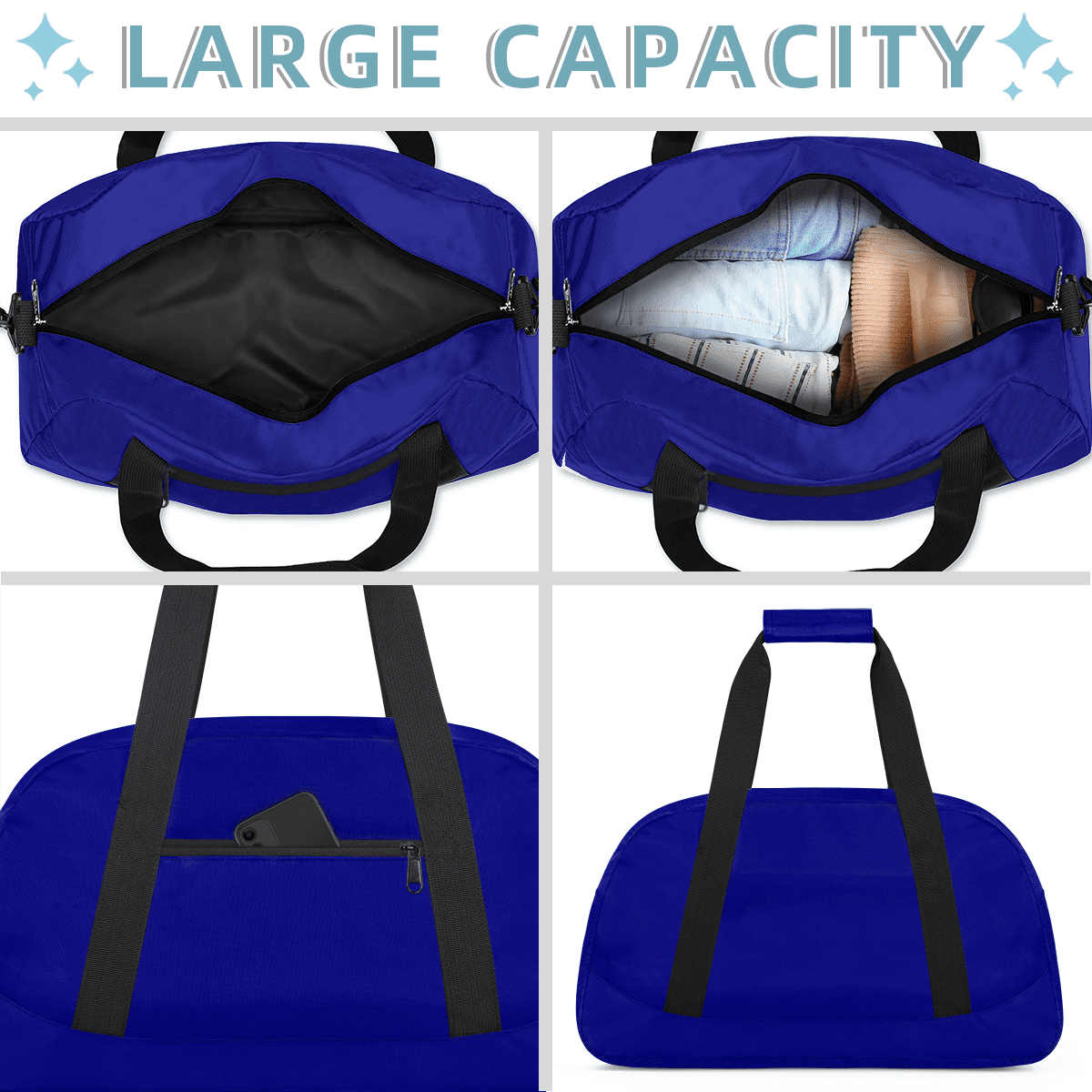 Herdesigns Navy Blue Sports Duffle Bag for Women & Men, Gym Bag Dance Bag Overnight Bag Carry On Weekender Travel Bag