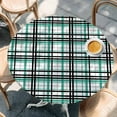 thumbnail image 3 of Teal Black Plaid Table Cloth, Round Fitted Tablecloths with Elastic Edge, Farmhouse Teal Black Checkered Wipeable Waterproof Table Cover for Kitchen Wedding 55-60 Inches, 3 of 4