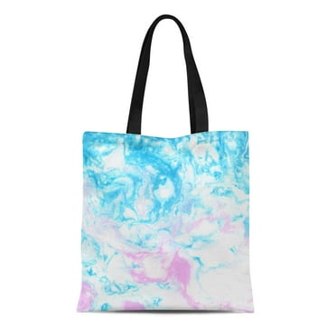 SIDONKU Canvas Bag Resuable Tote Grocery Shopping Bags Pink Water Blue Ink Marble Abstract Pattern Watercolor Board Boho Tote Bag