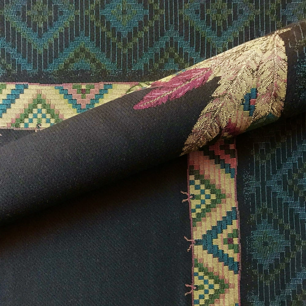 Black Retro Southwest Geometric Tapestry Weave Upholstery Fabric 56" by