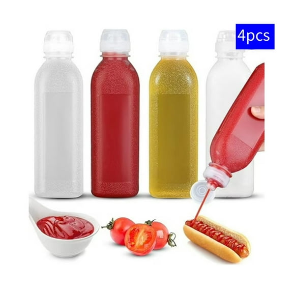OFEFE 4-Pack Condiment Squeeze Bottles (17oz/500ml Each) - Food Grade Sauce Dispensers for Ketchup, Olive Oil, BBQ, Salad Dressing - Leakproof Squeeze Bottles with Vented Design, Clear & Durable