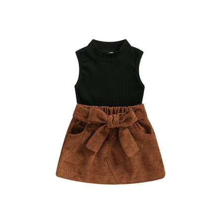 

Qtinghua Toddler Baby Girl Skirt Set Ribbed Sleeveless Tank Top and Corduroy Skirt Summer Clothes Black 3-4 Years