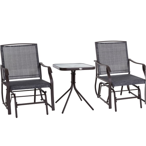 JERFIT 3-Piece Outdoor Patio Glider Set with 2 Rocking Chairs and Tempered Glass Coffee Table, Breathable Sling Fabric, Weather-Resistant Steel Frame for Garden, Backyard, Porch, Gray