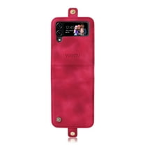 Dteck Case for Samsung Galaxy Z Flip 4,Magnetic Leather Card Pocket Case Shockproof Hard PC Bumper Wallet Cover,Red