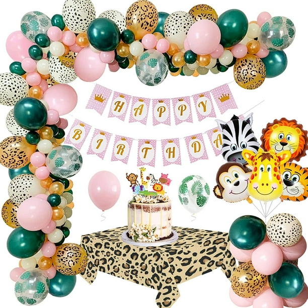YANSION Jungle Birthday Decoration Girls, Pink Safari Animal Birthday  Balloons with Happy Birthday Banner, Wild Green Pink Jungle Party Balloons  Decor for Girl Kids Lady Birthday Party Decor 