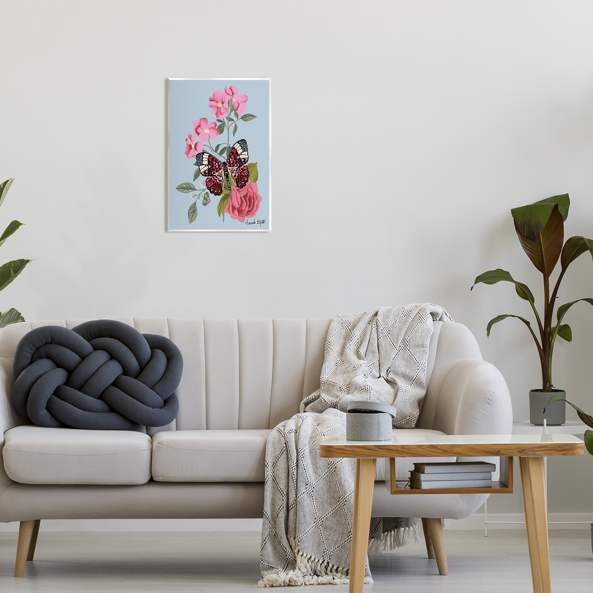 Stupell Industries Pink Floral Butterfly Animals & Insects Painting Unframed Art Print Wall Art, 13 x 19