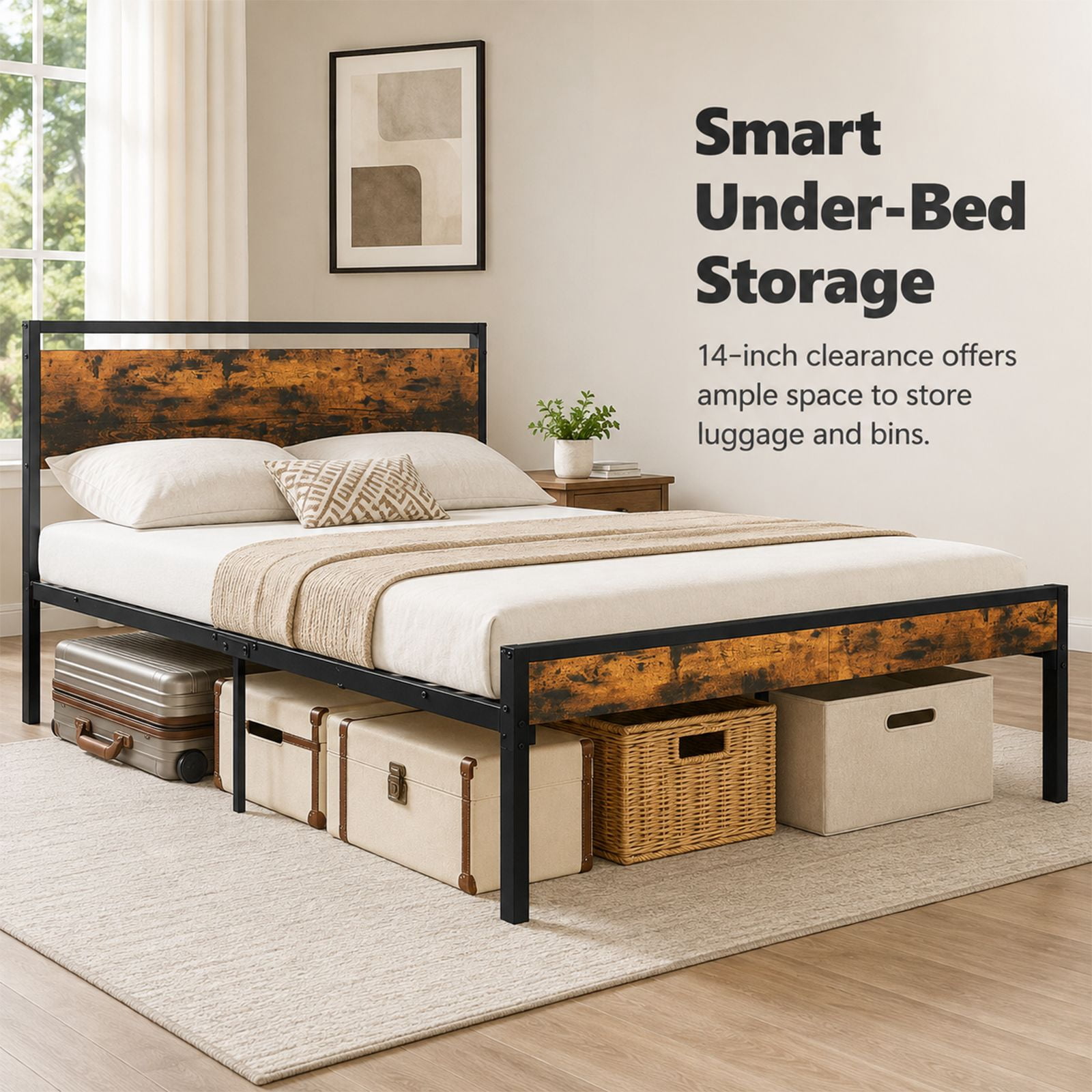Alvantor Metal Platform Bed Frame, Mattress Foundation with Headboard and and Footboard, No Box Spring Needed Support, Noise Free, Easy Assembly
