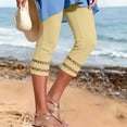thumbnail image 2 of XPMWRP Women Stretch Denim Capri Leggings Double Layer Eyelet Stripe Hem High Waist Casual Summer Jeans with Pockets Beige XL, 2 of 9