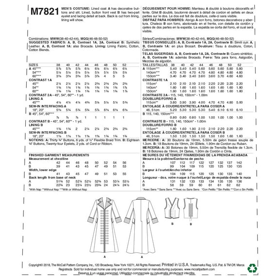 McCall's Sewing Pattern Men's Costume-46-48-50-52