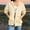 Beige, variant on Women's 3/4 Sleeve Zip up Jacket Drawstring Hooded Coat with Elastic Cuffs Casual Loose Fit Solid Color Plus Size Jackets Yellow
