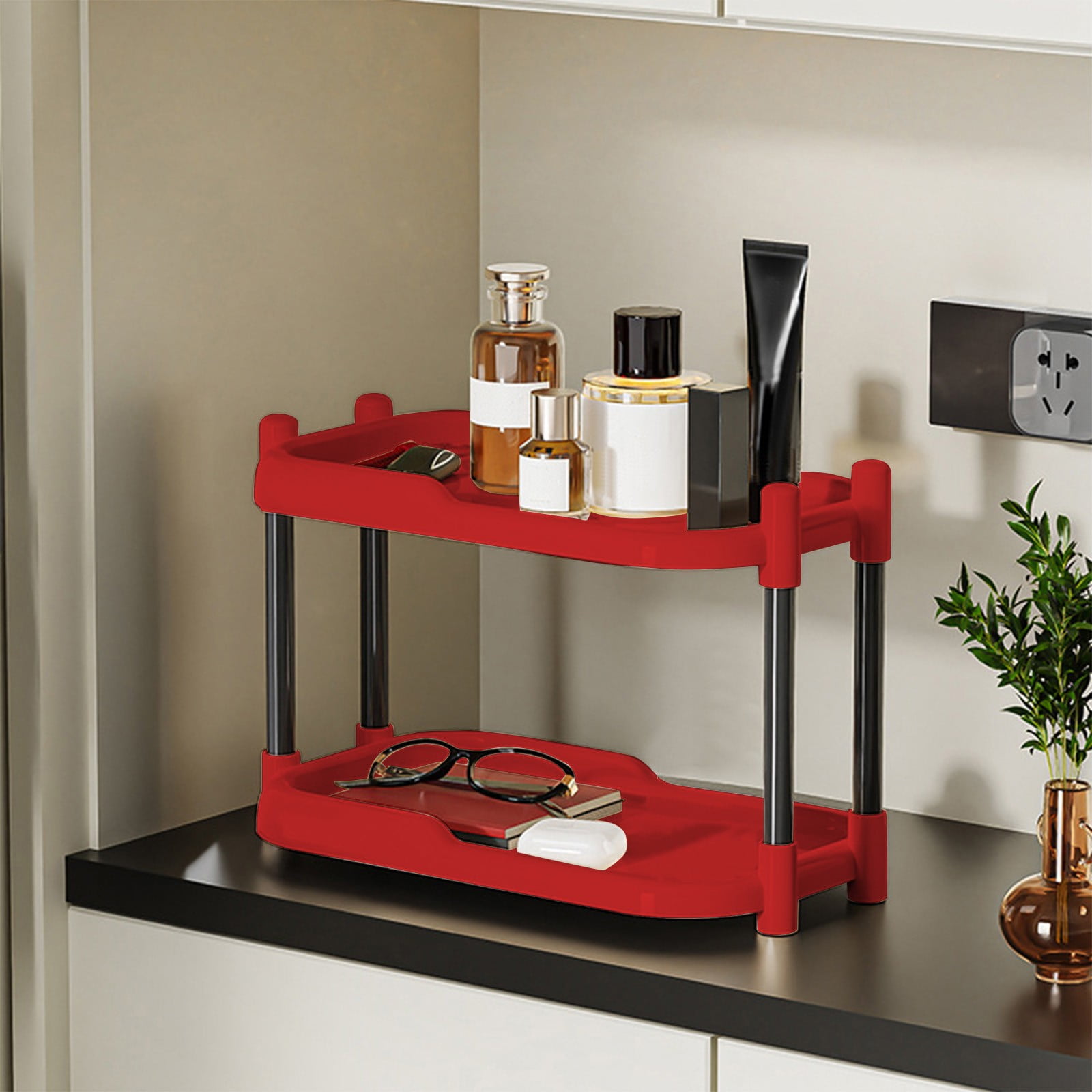 TNDBKQWR 2-Tiered Spice Rack Countertop Stand for Bathroom, House Organization Desk Shelves Organizer, Kitchen Countertop Storage Rack