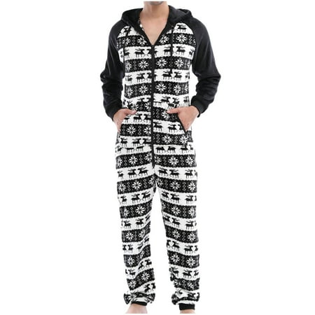 

Big Holiday Savings Ahomtoey Men Casual Hooded Flannelette Christmas Snowflakes Printed Pajama Zipper Conjoined Suit Family Gifts Great Gift for Less on Clearence