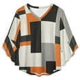 thumbnail image 4 of Orange Black Grey Geometric Women's V-Neck Blouse With 3/4 Ruffled Bell Sleeves Casual Top Ladies Blouses, 4 of 7