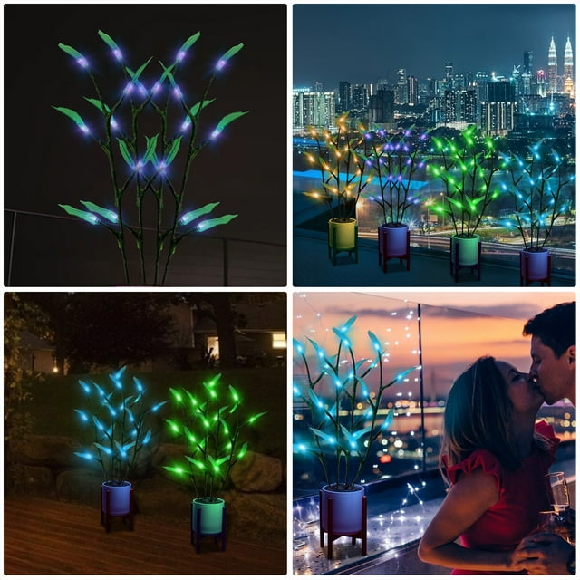 Xihbxyly Planta de Interior Mágica con Luces Led, Planta Decorativa de Interior con Luz, Ideal para Teletrabajo y Oficina, Reuniones Sociales y Citas, Decoración Productiva y Motivadora, Juego de 4 L