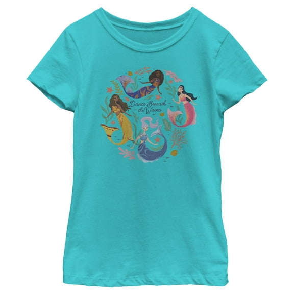 Girl's The Little Mermaid Dance Beneath the Waves  Graphic Tee Tahiti Blue Small