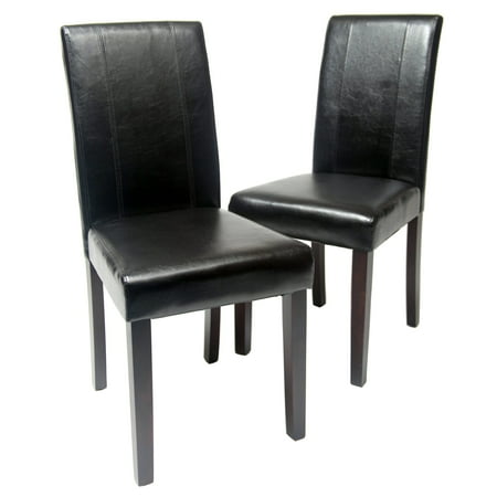 Roundhill Urban Style Solid Wood Leatherette Parson Chair in Black
