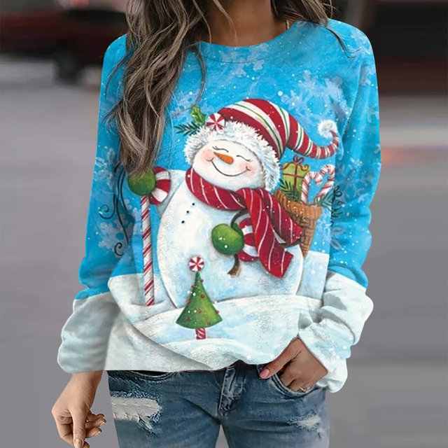 Pntutb moda mujer imprimir manga larga cómoda transpirable cuello redondo sudadera Pntutb Pntutb-7977