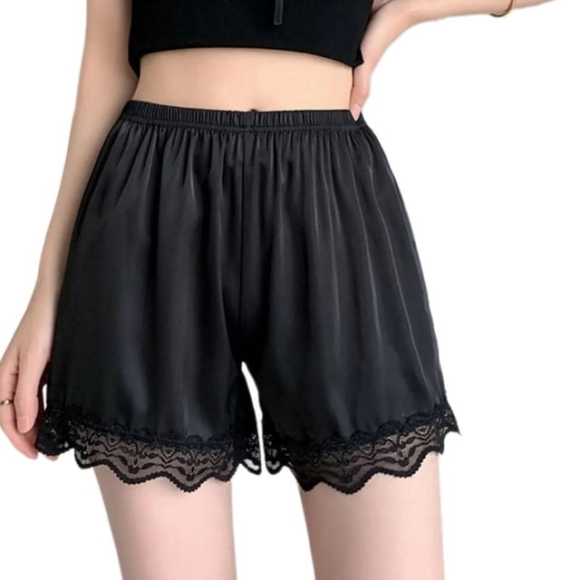 Braguitas de satén con borde de encaje para mujer, pantalones cortos, medias slip, braguitas de seguridad