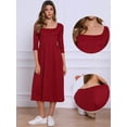 thumbnail image 2 of DARING DIVA Waffle Knitted 3/4 Sleeve Square Neck A Line Maxi Dress L Dark Red, 2 of 6