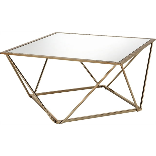 ACME Fogya Table Basse Carrée avec Base en Métal en Miroir et Or Champagne