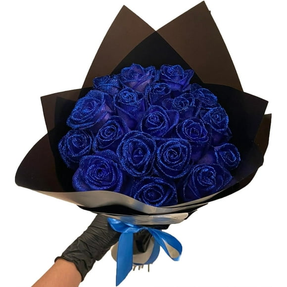 HUGFEGWE Preserved Roses, Glitter Rose Bouquet Artificial Rose Flowers Everlasting Shiny Fake Roses Love Gift, Ideal for Anniversary Birthday Valentine's Day Wedding Engagement CJB91-21464