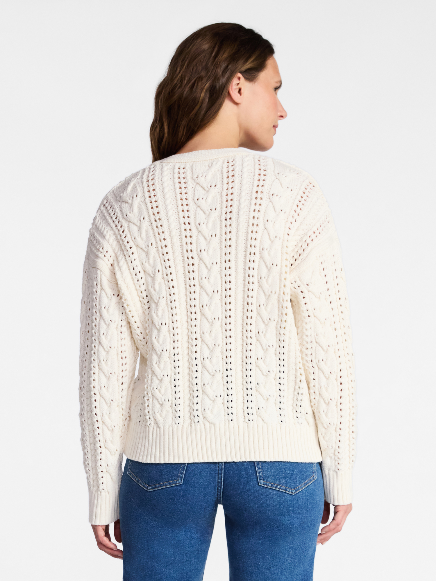 Time and Tru Women's Cable Knit Cardigan Sweater with Long Sleeves, Lightweight, Sizes XS-XXXL