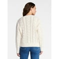 thumbnail image 4 of Time and Tru Women's Cable Knit Cardigan Sweater with Long Sleeves, Lightweight, Sizes XS-XXXL, 4 of 6