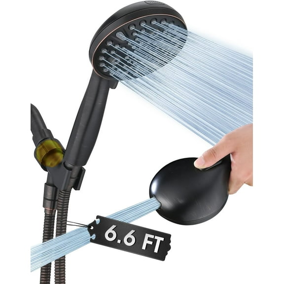 High  10 Setting Handheld Shower , 5" Detachable Showerhead  Built-in Power Wash to Clean Tub, Tile & Pets, 79" Extra Long Stainless  Hose, Adjustable Bracket - Oil Rubbed