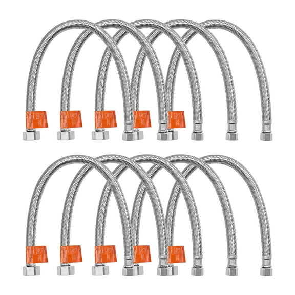 VEVOR Faucet Hose Connector, 16-Inch Length, 3/8 Inch Comp x 1/2 Inch FIP 10-Pack Braided Stainless Steel Faucet Supply Line, Faucet Hose Connects Kitchen Bathroom Sink to Water Supply,Certified Safe
