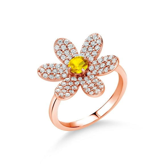 Gem Stone King 1.34 Ct Round Yellow Sapphire Keren Hanan ART 18K Rose Gold Plated Silver Ring