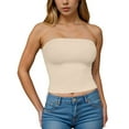 thumbnail image 2 of yueewhu Womens Strapless Tube Tops Basic Backless Sleeveless Bandeau Going Out Crop Tops Cute 2025 Summer Clothes (Beige, L), 2 of 6