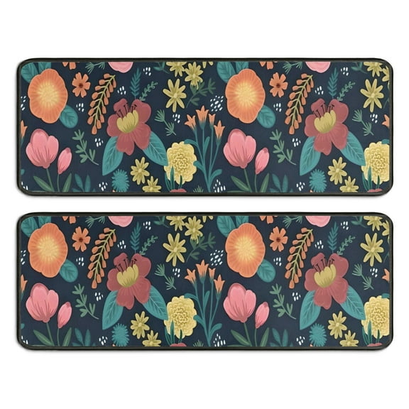 Kitchen Rugs Sets Of 2,Pioneer Flower Floral Print Pattern Anti Fatigue Kitchen Mat Rugs Non Slip Washable,Decorative Kitchen Floor Mats for Kitchen,Sink,Laundry,17"x47" 17"x47"