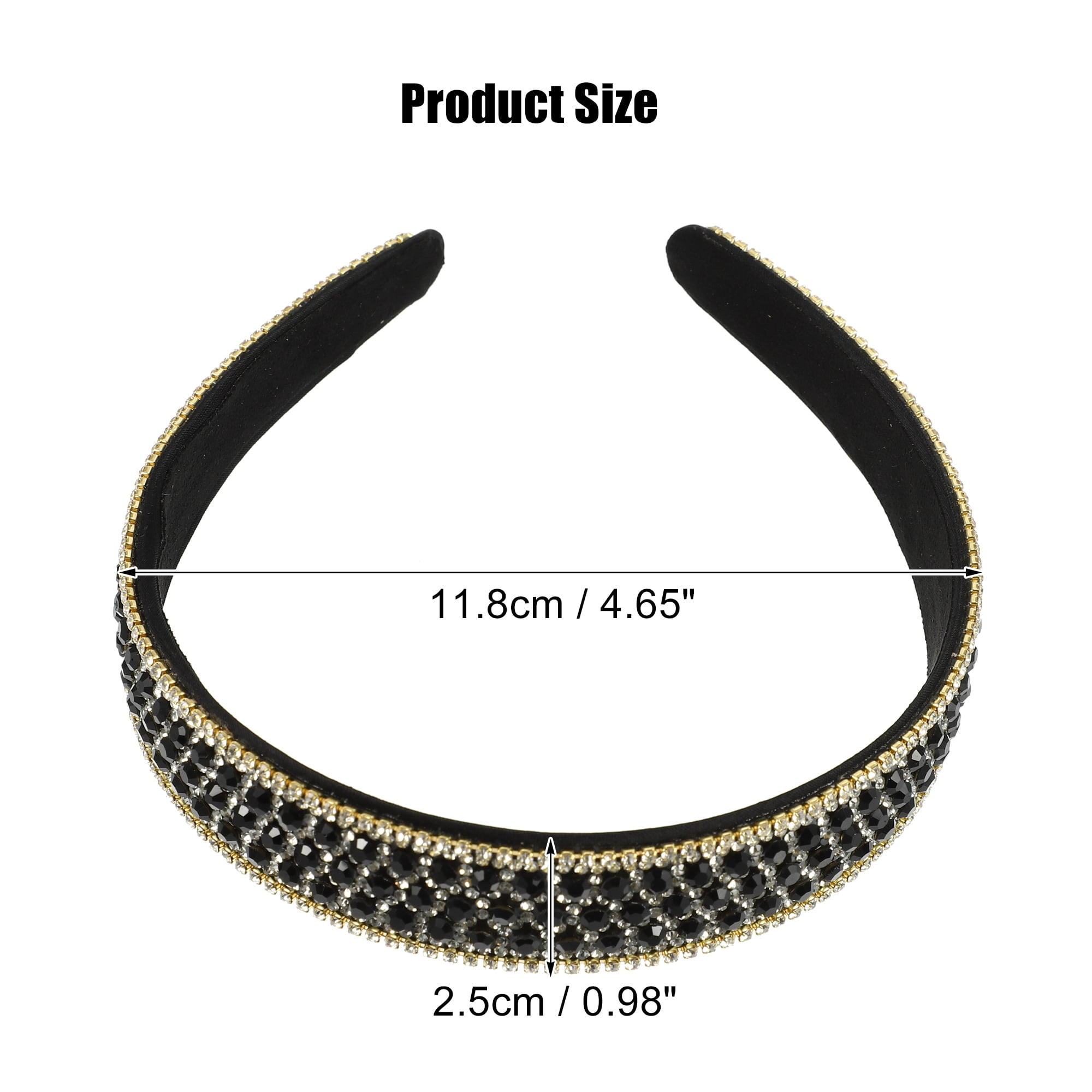 Unique Bargains Rhinestone Headband for Women1 Inch Wide Black