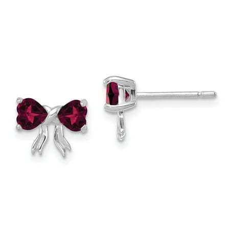 14k White Gold Polished Created Ruby Bow Post