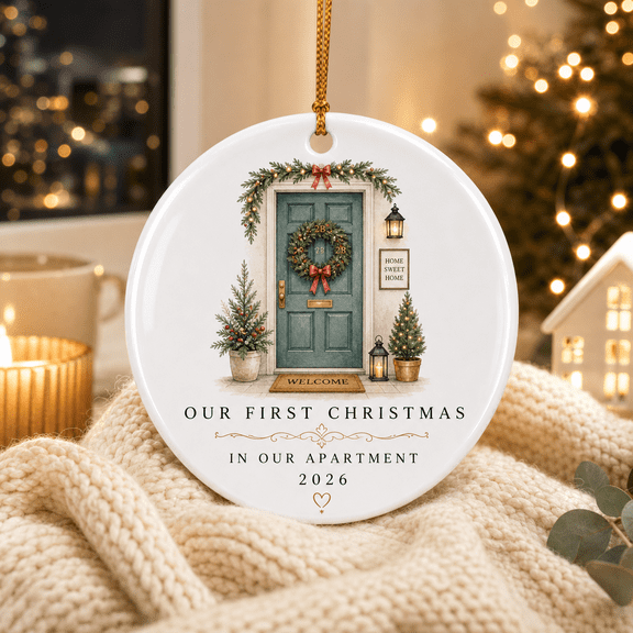 Christmas Ornament First Apartment Door Ceramic Tree Hanging Keepsake for New Home Couples