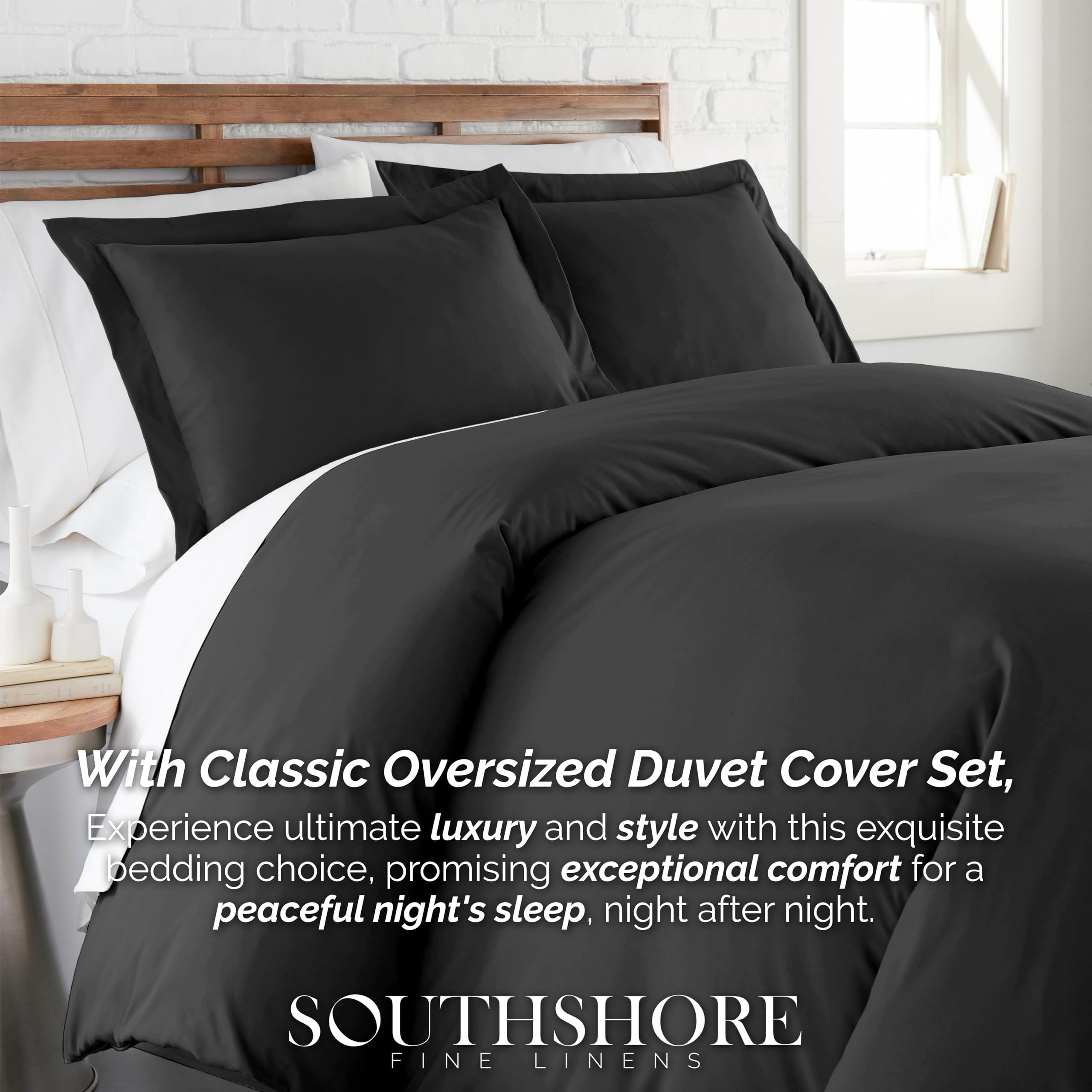 Southshore Fine Living, Inc. Premium Collection Oversized Duvet Cover Queen Bedding Set, Black