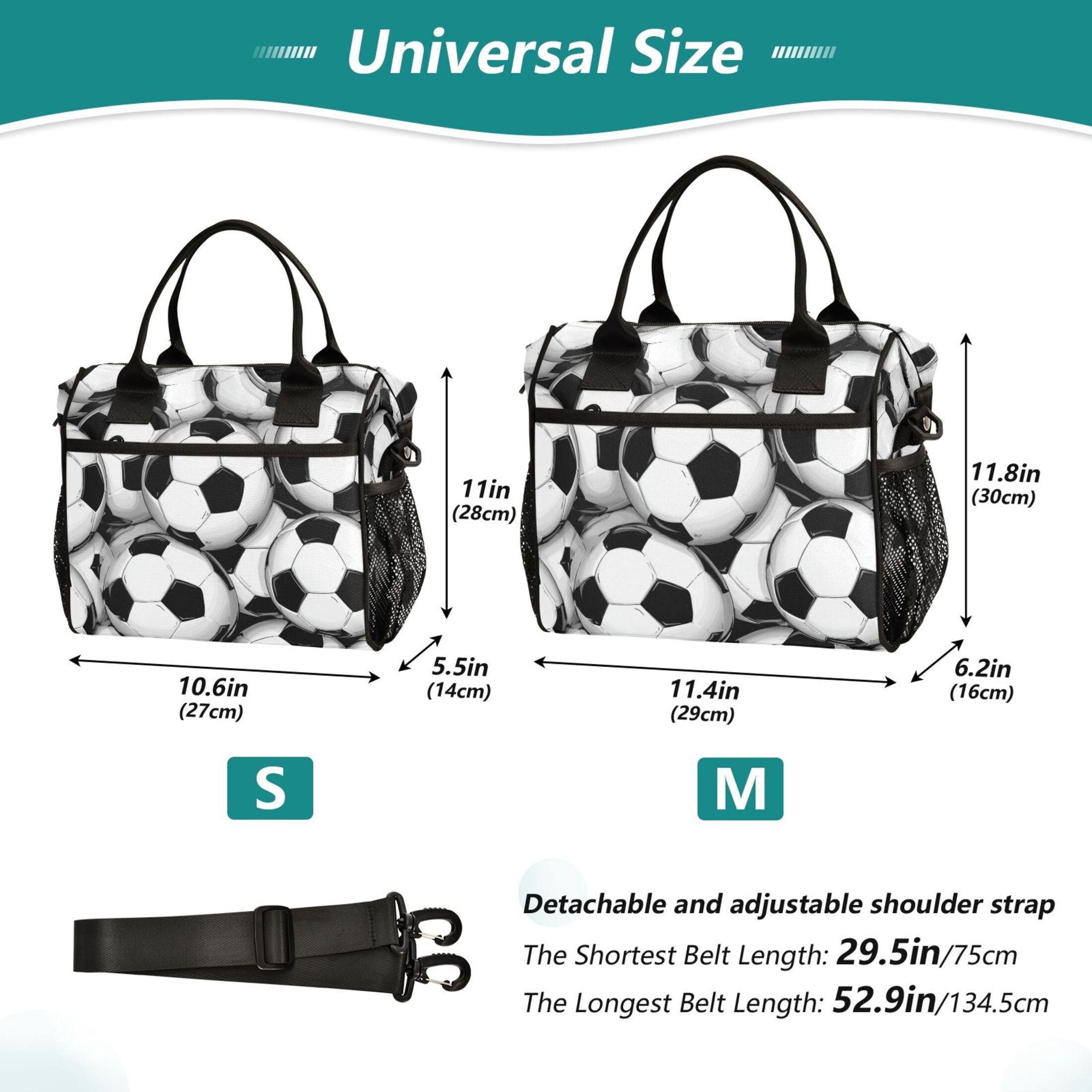 RMDQTR Classic Soccer Tile Pattern Large Tote Lunch Bag, Multi-Compartment Waterproof Thermal Food Bag for Commute Office & Picnic Outings