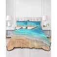 thumbnail image 2 of Quilts Twin Size Bedding Set, Aqua Ombre Coastal Lightweight Quilted Comforter, Summer Nautical Beach Ocean Seaside Soft Reversible Bedspread Coverlet with Pillow Covers for All Season, 68" x 86", 2 of 7
