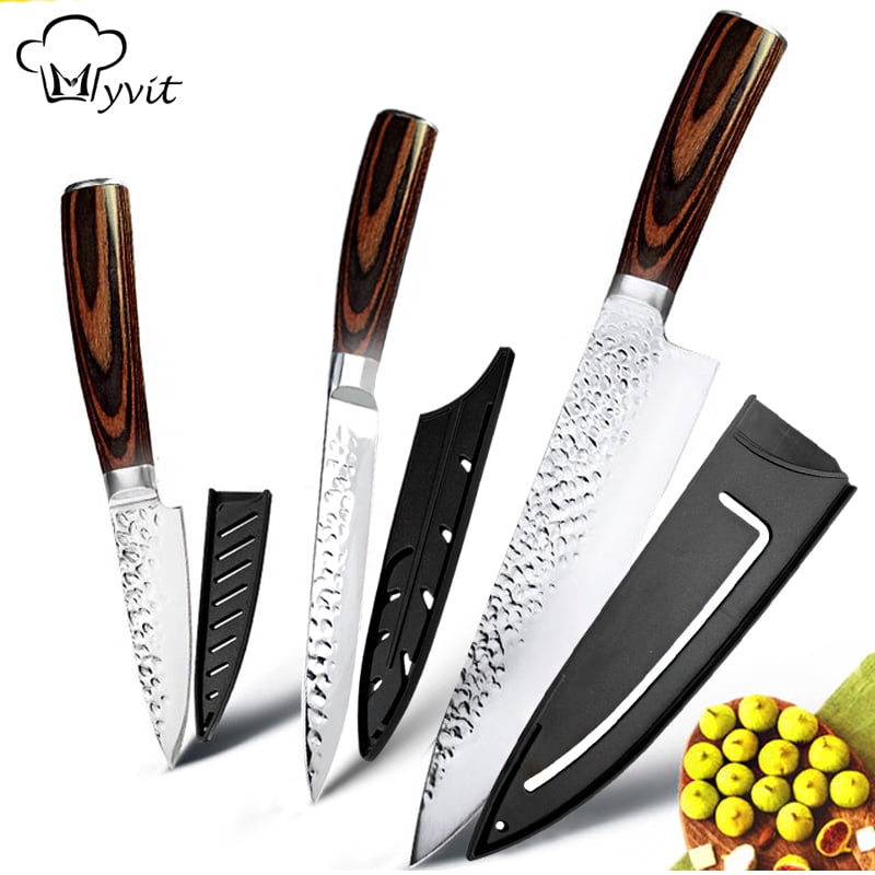 Kitchen Knife 3Pcs Set Japanese Knives German Stainless Steel Full Tang