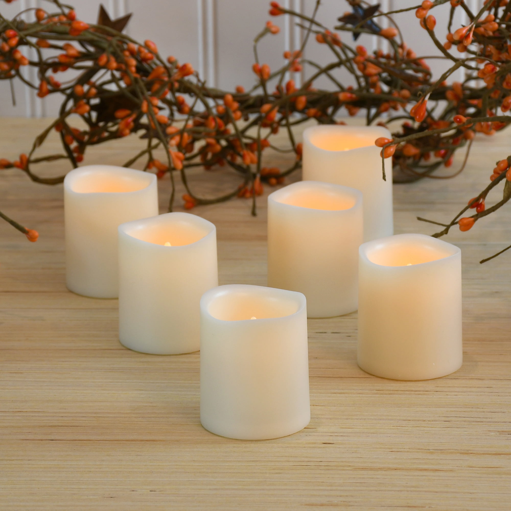LumaBase Battery Operated Mini Pillar Candles, Amber, 6Count