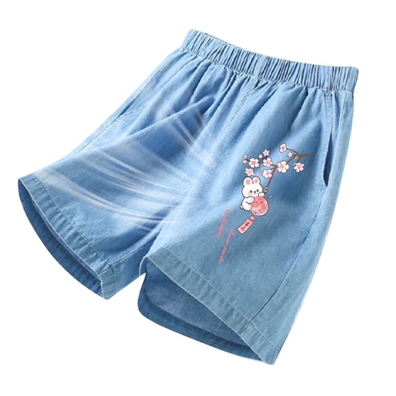 NAFUU Girls Jean Shorts Girls Jeans Shorts Denim Bermuda Elastic Waist Pull On Shorts Thin Summer Denim Shorts For Kids 11-13 Years