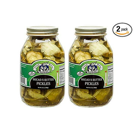 Amish Wedding Foods Bread N Butter Pickles 2 - 32 Oz Glass Quarts All (Best Maid Jalapeno Bread And Butter Pickles)