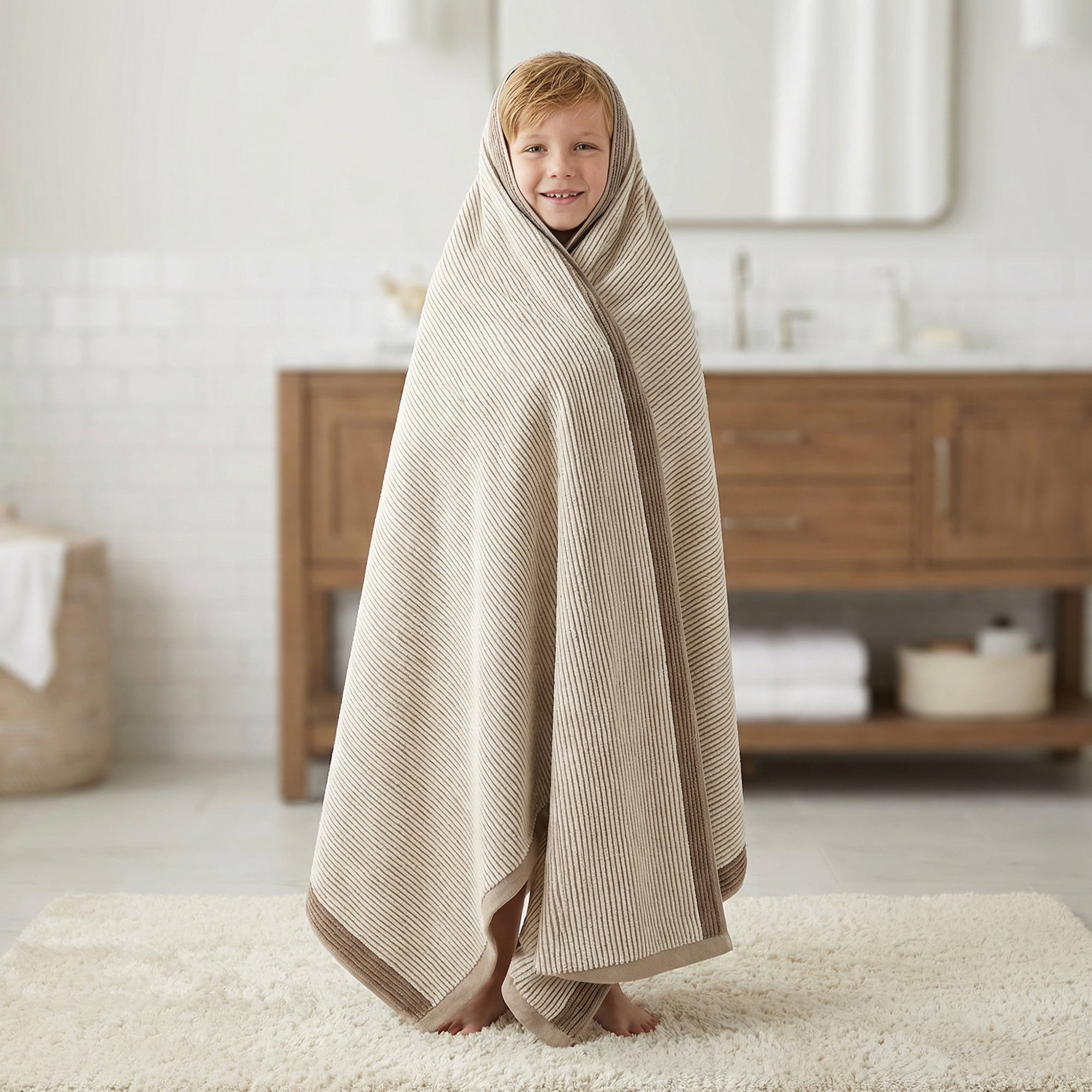 Unique Bargains Soft Highly Absorbent Cotton Striped Bath Towel 2 Pack Brown 55"x28"