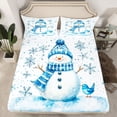 thumbnail image 2 of Homewish Cute Snowman Queen Sheet Sets,Merry Christmas Xmas Snowflake Flat Sheet,White Blue Queen Fitted Sheet For Girl Kids,Microfiber Bedroom Decor,4pcs, 2 of 7