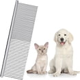 thumbnail image 1 of Peine de acero inoxidable para mascotas, peine de aseo para mascotas, peine de dientes redondos para perros y gatos con pelo enredado (19 x 4 cm), 1 of 5